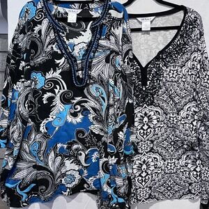 Ulla Popken Cotton Split Neck Tunic Tops (set of 2) 32/34 Plus Size